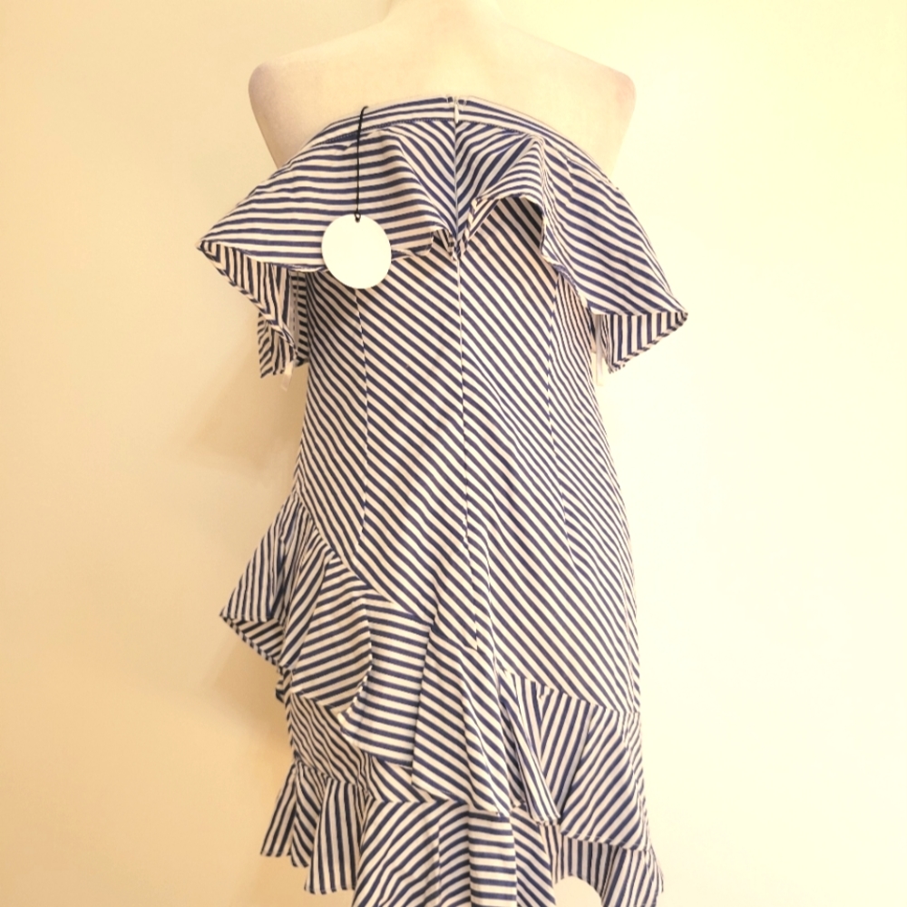 NWT About Us Off Shoulder Ruffle Striped Dress Sz Med - Picture 3 of 10